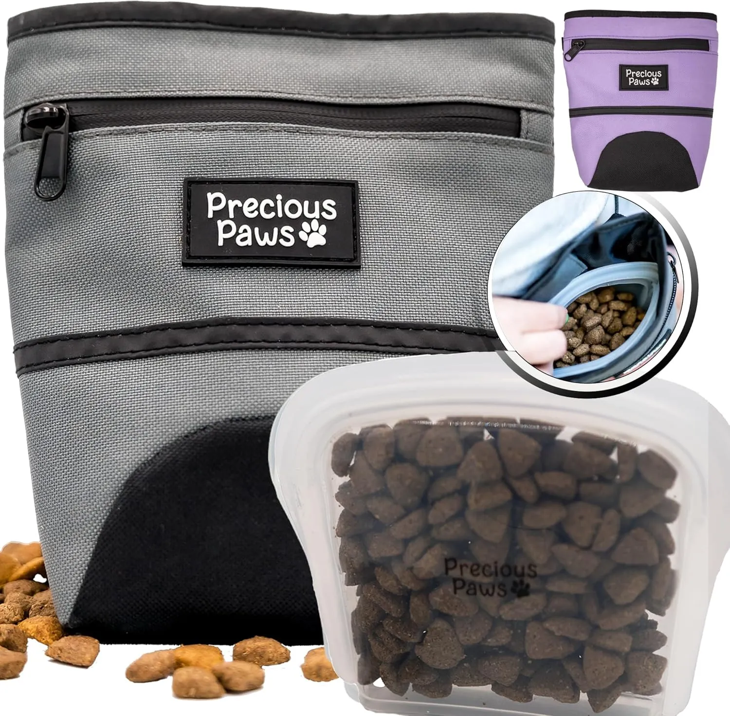 Treat Bag - Large Pouch With Silicone Insert and Magnetic Closure for Easy Dog Training and Storage - Poop Bag Holder - Treat Pouches (Grey)