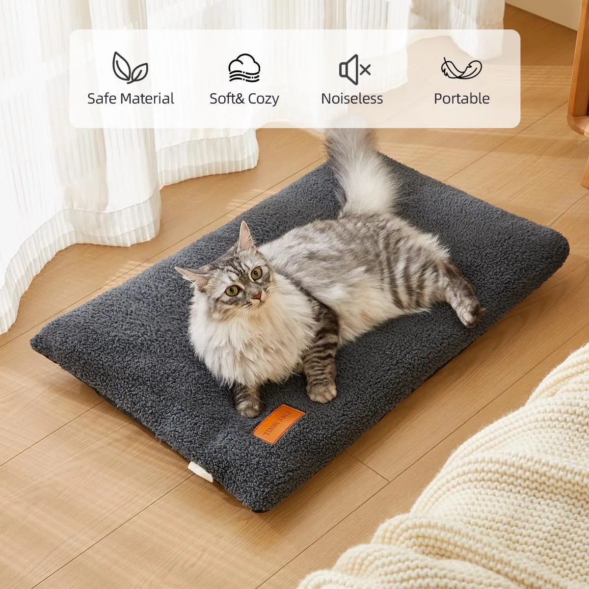 Ultra Soft Cat Bed Mat 24 x 18 Inch Cozy Pet Cushion with Non-Slip Bottom Washable Self-Warming Sleep Dog Pad for Crates Carriers (Dark Gray)