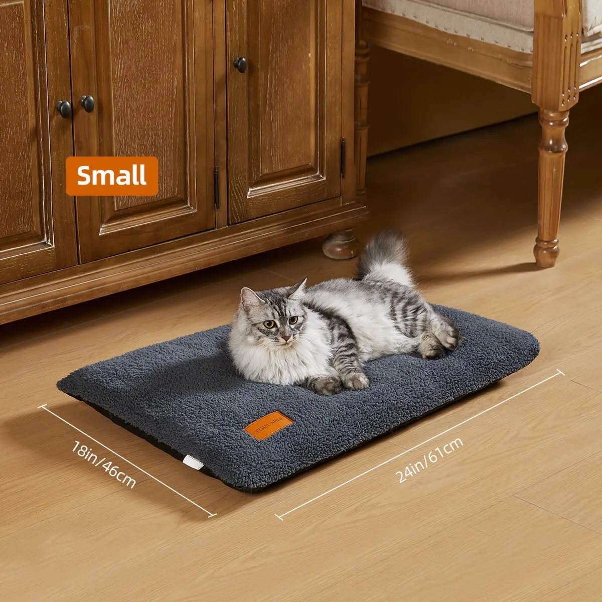 Ultra Soft Cat Bed Mat 24 x 18 Inch Cozy Pet Cushion with Non-Slip Bottom Washable Self-Warming Sleep Dog Pad for Crates Carriers (Dark Gray)