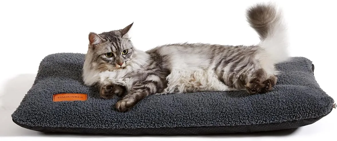 Ultra Soft Cat Bed Mat 24 x 18 Inch Cozy Pet Cushion with Non-Slip Bottom Washable Self-Warming Sleep Dog Pad for Crates Carriers (Dark Gray)