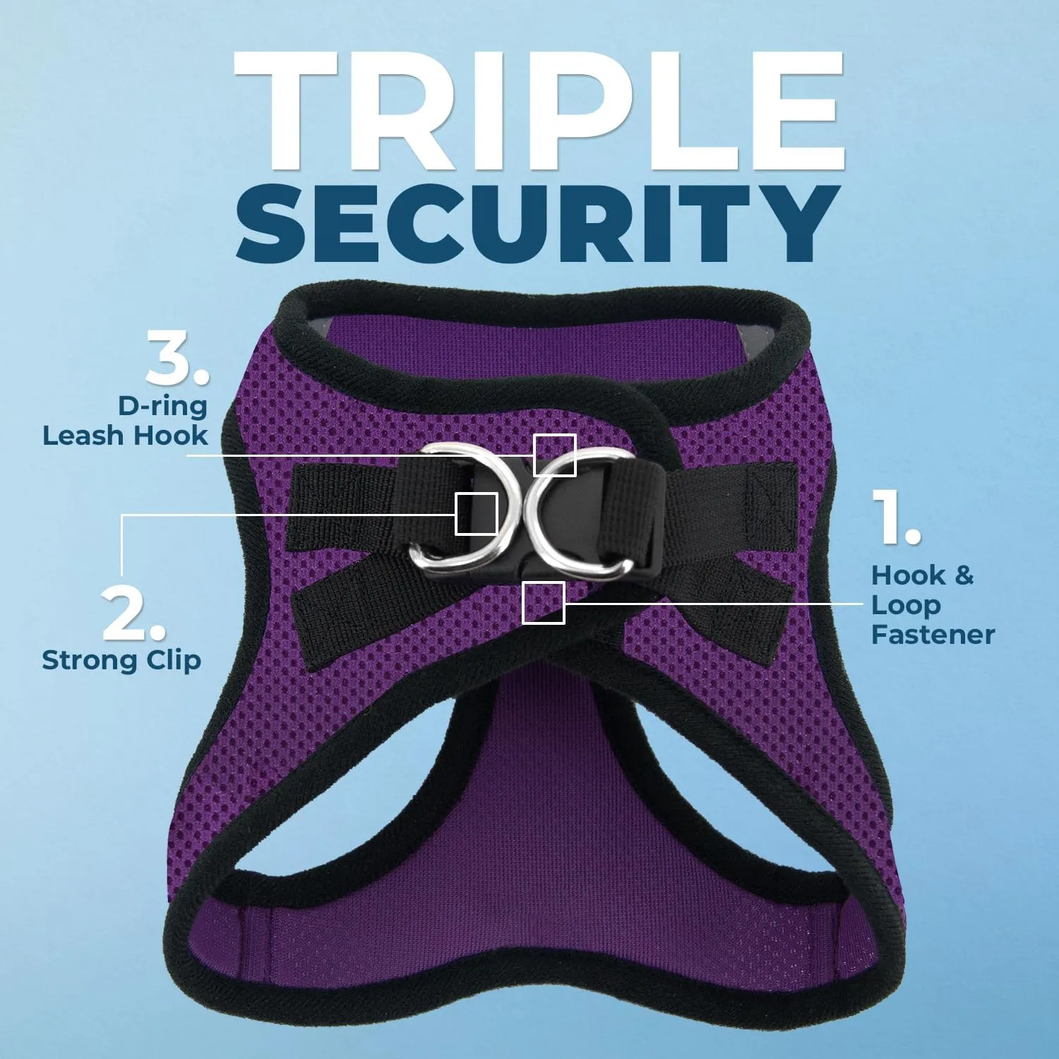 Voyager Step-in Air Dog Harness - All Weather Mesh, Reflective, No Pull Harness for Small, Medium Dogs, Cats - Secure with Hook & Loop Fastener, Buckle, Double D-Rings - Purple/Black Trim, XS