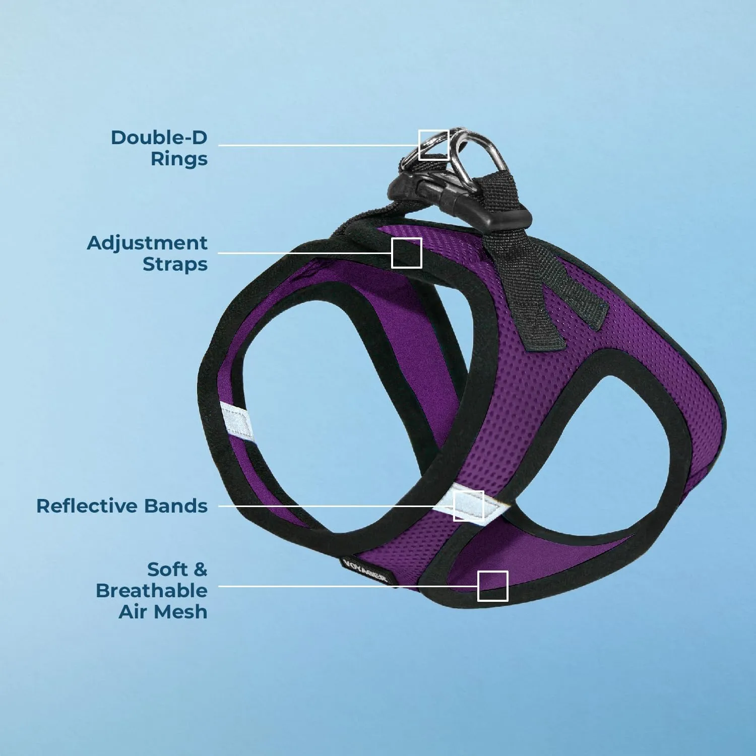 Voyager Step-in Air Dog Harness - All Weather Mesh, Reflective, No Pull Harness for Small, Medium Dogs, Cats - Secure with Hook & Loop Fastener, Buckle, Double D-Rings - Purple/Black Trim, XS