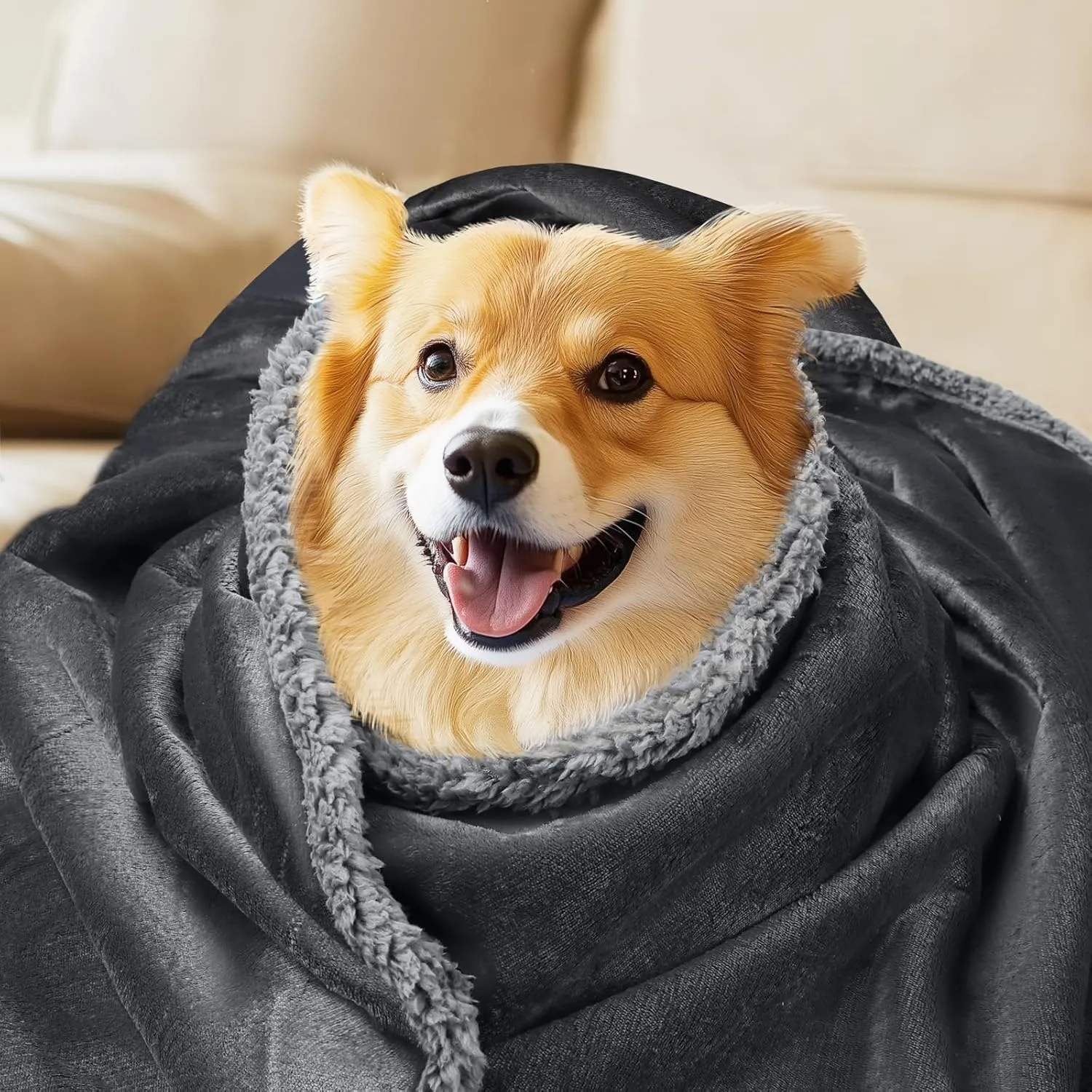 Waterproof Pet Blanket, Liquid Pee Proof Dog Blanket for Sofa Bed Couch, Reversible Sherpa Fleece Furniture Protector Cover for Small Medium Large Dogs Cats, Dark Gray Small40" x 28"