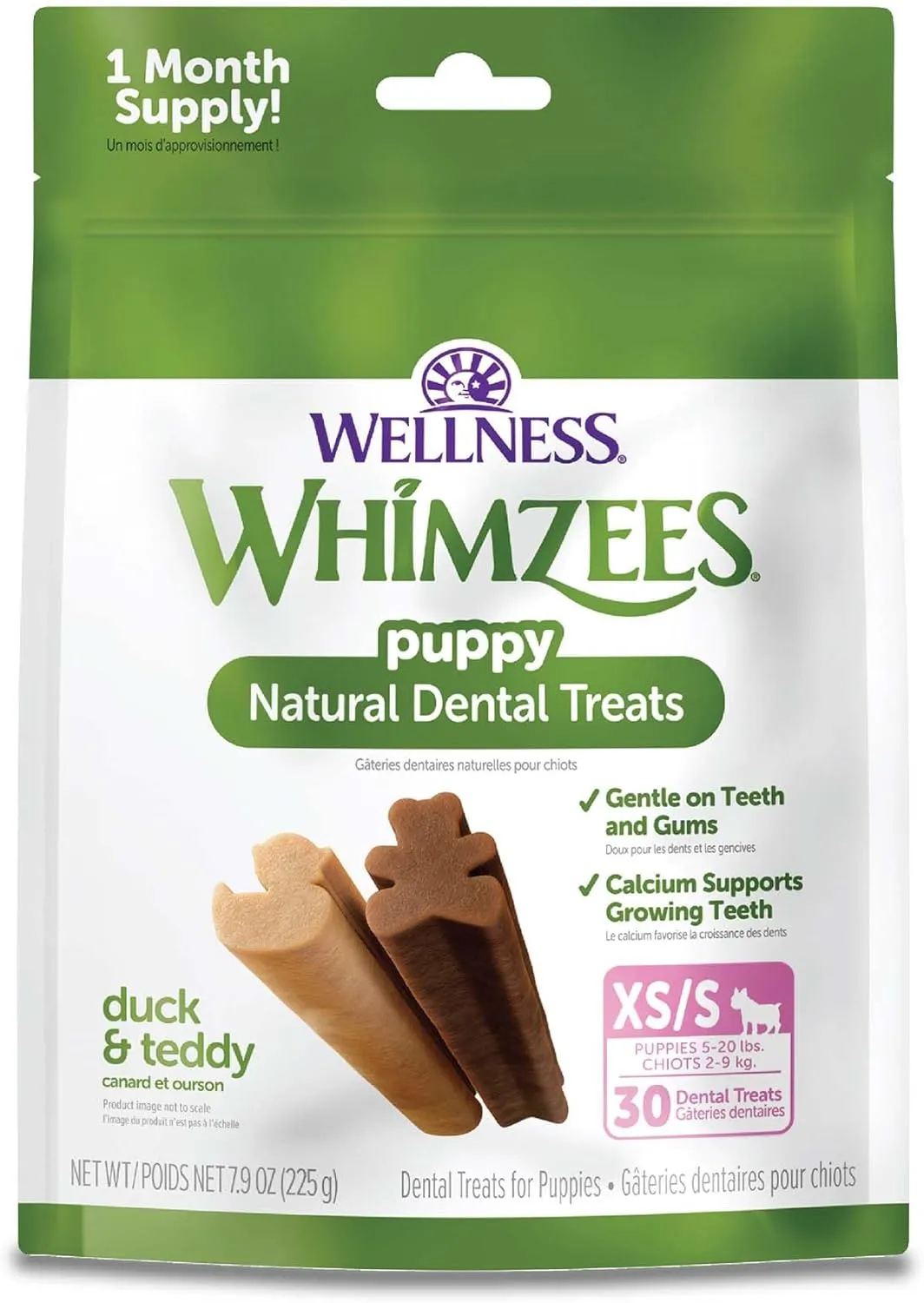 Wellness WHIMZEES Puppy Dog Dental Treats, Natural Chews, Extra Small & Small Size Stick, (30 Count)