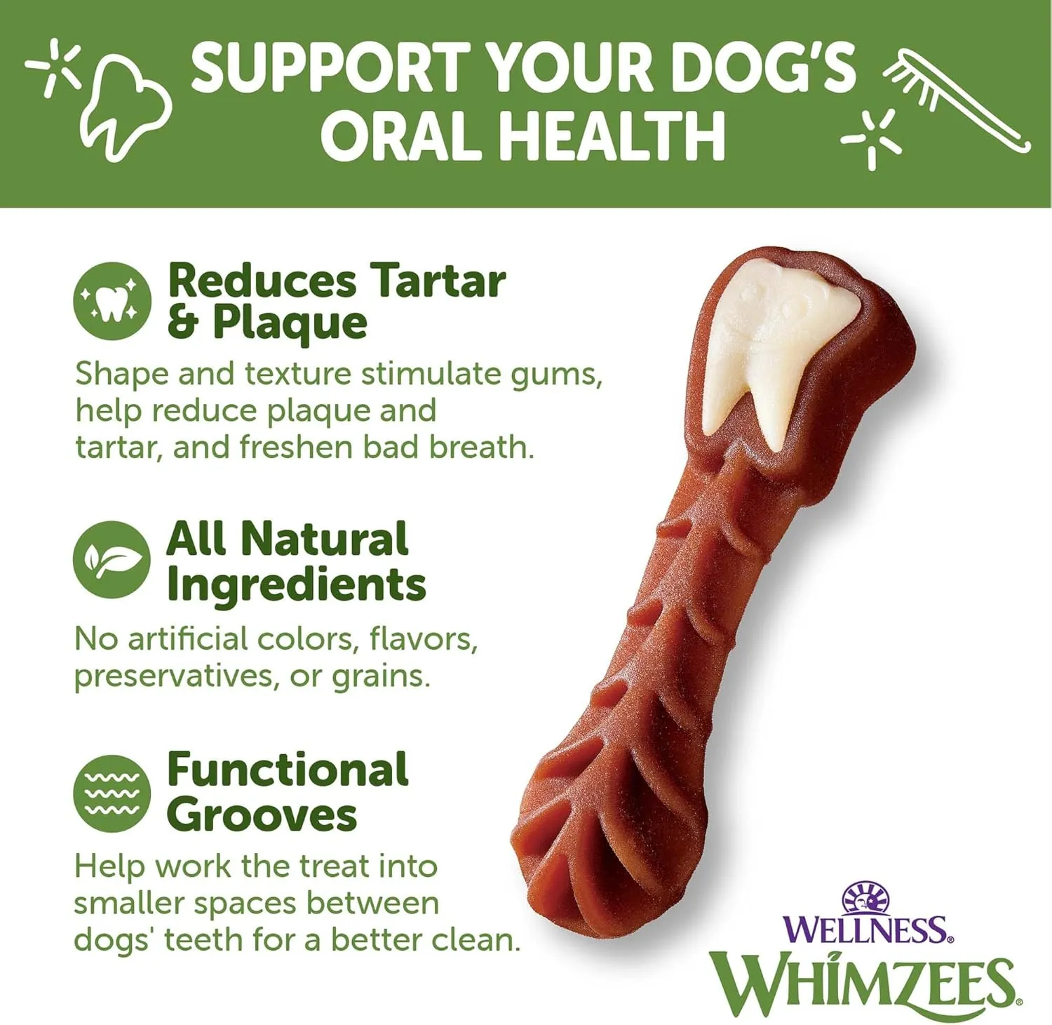 Wellness WHIMZEES Value Box Dog Dental Treats, Natural Chews, Large Size, (24 Count)