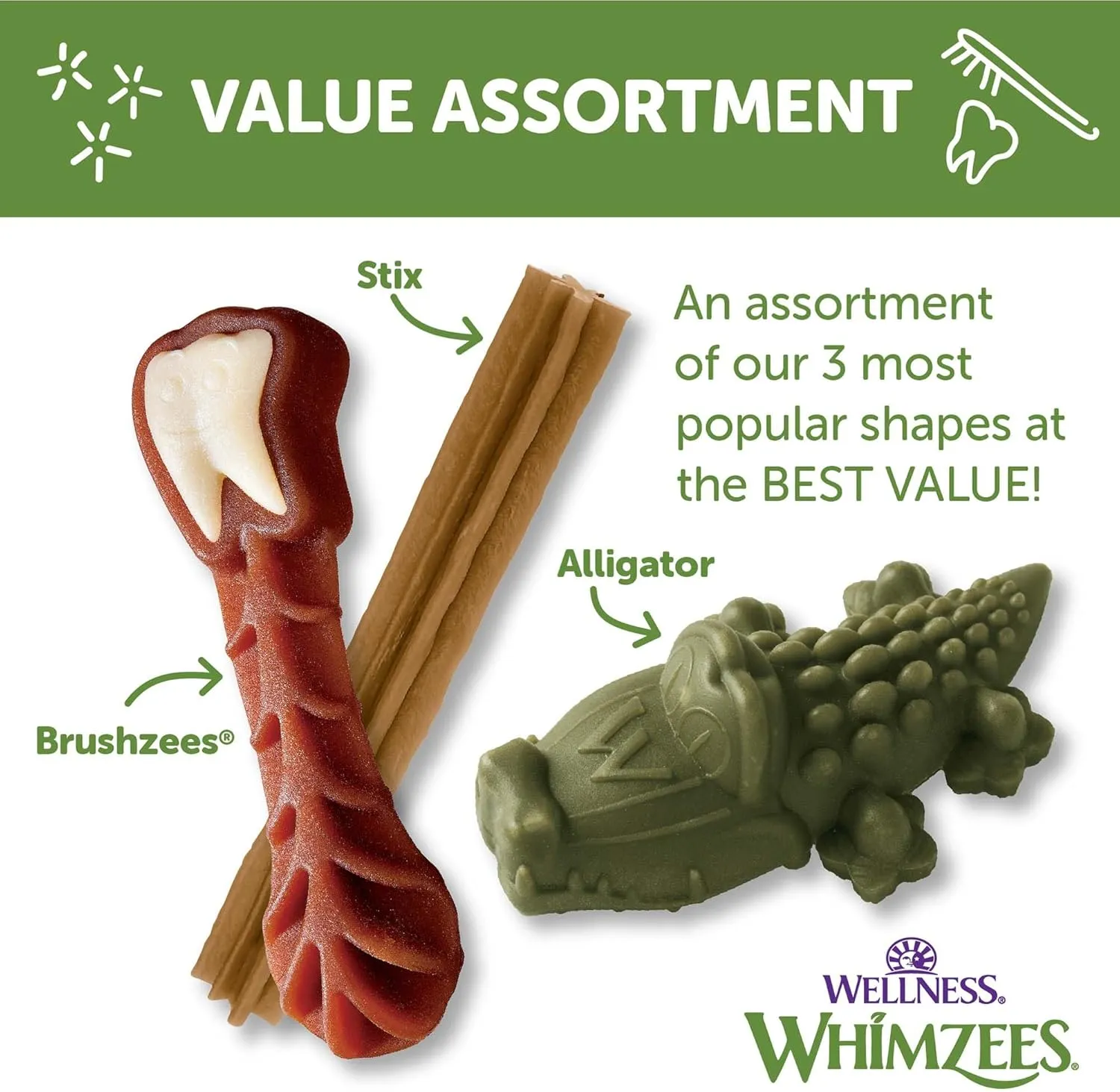 Wellness WHIMZEES Value Box Dog Dental Treats, Natural Chews, Large Size, (24 Count)