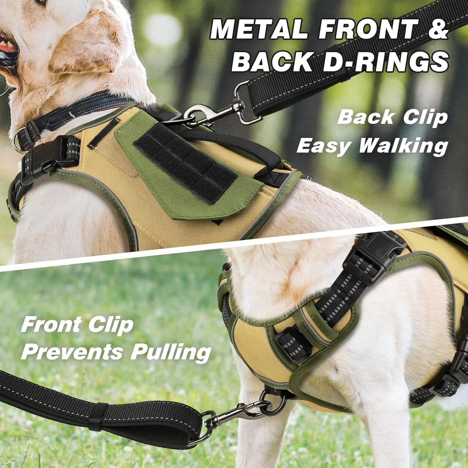 WINGOIN Tactical Dog Harness for Extra Large Dogs, No Pull Harness with Handle Pockets Poop Bag, Reflective Dog Vest, Military Heavy Duty Big Dog Harness for Walking Hiking Training (Khaki, XL)