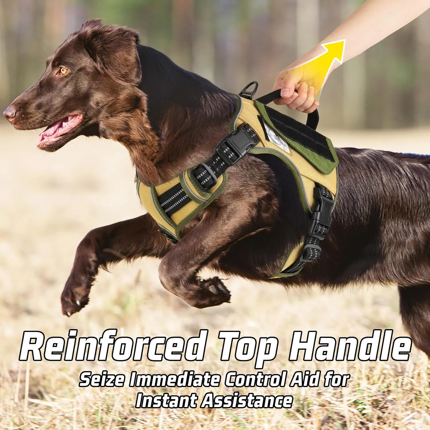 WINGOIN Tactical Dog Harness for Extra Large Dogs, No Pull Harness with Handle Pockets Poop Bag, Reflective Dog Vest, Military Heavy Duty Big Dog Harness for Walking Hiking Training (Khaki, XL)