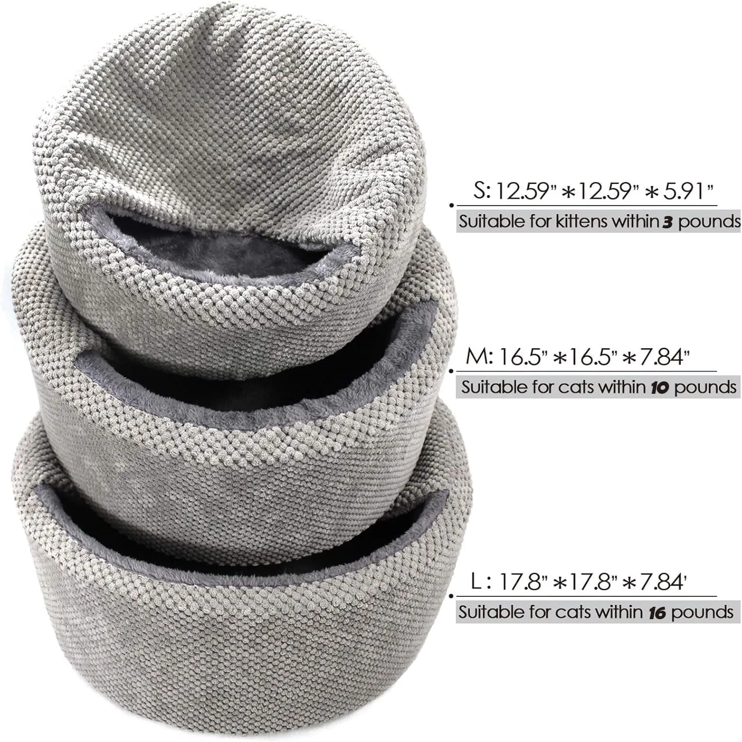 Winsterch Large Cat Bed - Soft, Enclosed & Washable cat Cave Bed for Indoor/Outdoor Cats & Kittens with Anti-Slip Bottom,Calming, Covered Cave Bed (Gray,17.8 x 17.8 x 7.84 in)