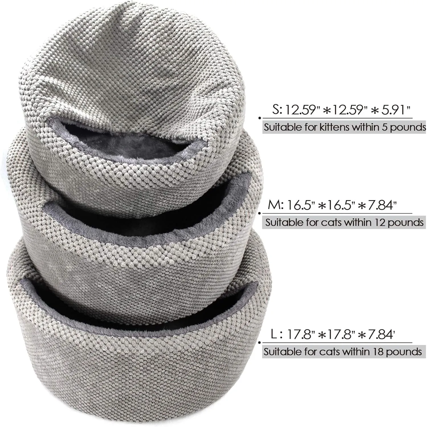 Winsterch Washable Cat Bed - Round Soft, Cozy & Warming for Indoor Cats. Calming Kitten Pet Bed. Small Pet Covered Cat Cave Beds (Gray,12.59 x 12.59 x 5.91 in)