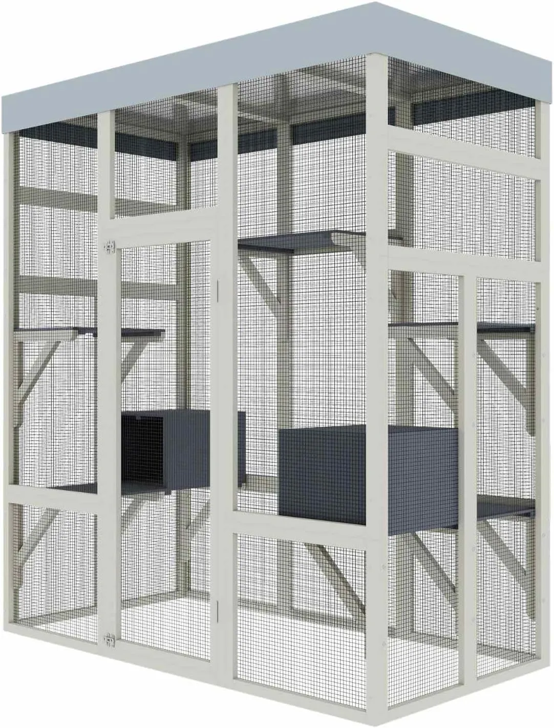 Wooden Outdoor Cat Enclosure with Waterproof Top, 62.6" x 32.3" x 70.1" Spacious Pet Catio, Multi-Level Playpen with Metal Wire, Easy Access & Assembly, Ideal for Cats & Small Animals