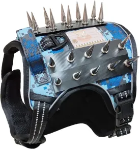 XSFANCYFUN Tactical Dog Harness, Blue Camouflage, Small, No Pull Adjustable with Removable Spike Strips