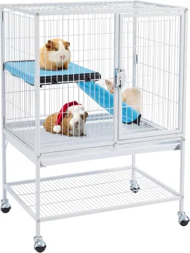Yaheetech Small Animal Cage, Metal Pet Cage with Removable Tray/Ladder/Wheels, Ferret Cage, Chinchilla Cage, Sugar Glider Cage, White