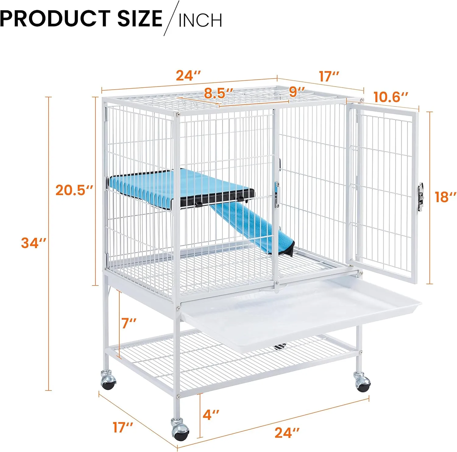 Yaheetech Small Animal Cage, Metal Pet Cage with Removable Tray/Ladder/Wheels, Ferret Cage, Chinchilla Cage, Sugar Glider Cage, White