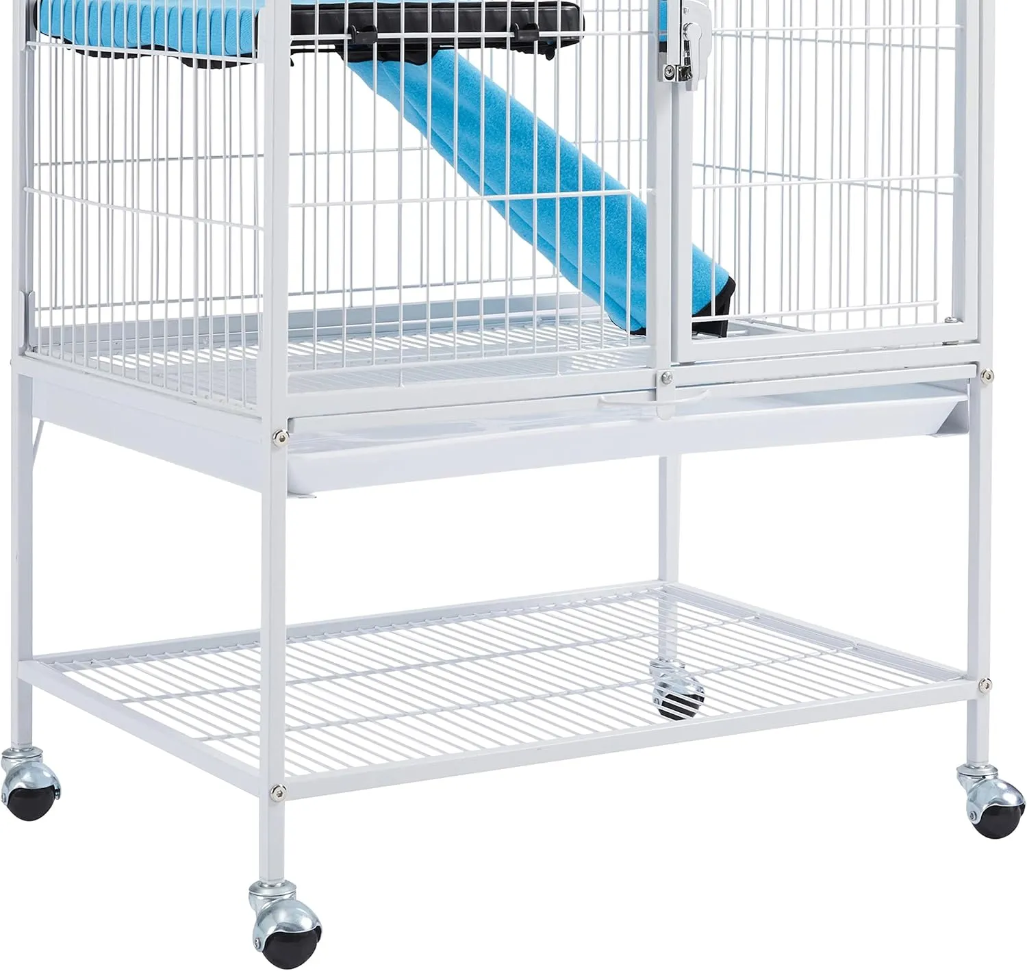 Yaheetech Small Animal Cage, Metal Pet Cage with Removable Tray/Ladder/Wheels, Ferret Cage, Chinchilla Cage, Sugar Glider Cage, White