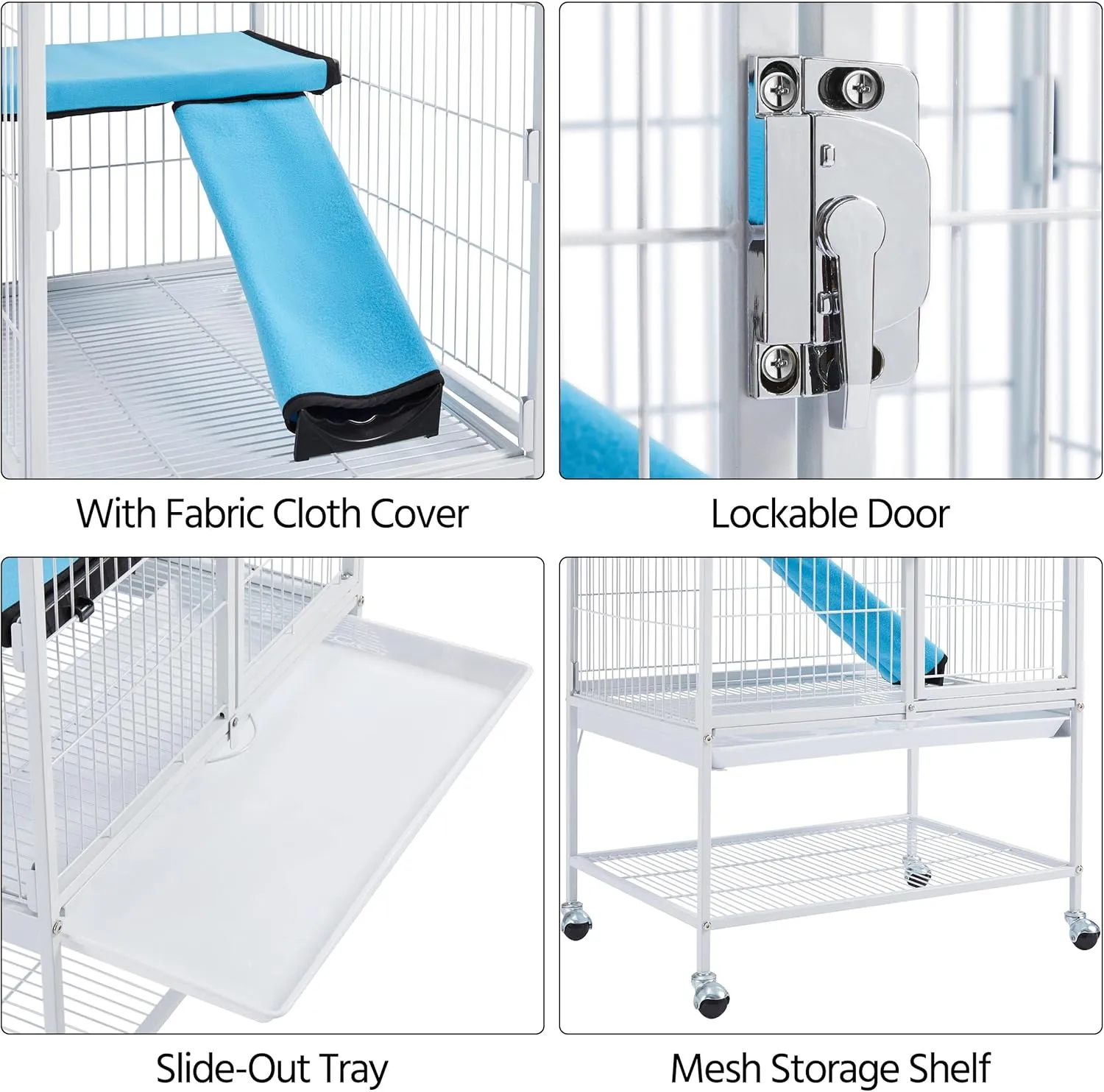 Yaheetech Small Animal Cage, Metal Pet Cage with Removable Tray/Ladder/Wheels, Ferret Cage, Chinchilla Cage, Sugar Glider Cage, White