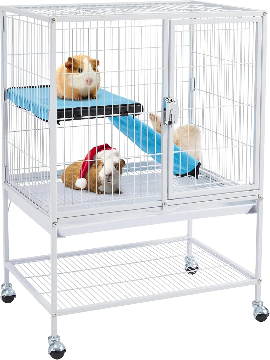 Yaheetech Small Animal Cage, Metal Pet Cage with Removable Tray/Ladder/Wheels, Ferret Cage, Chinchilla Cage, Sugar Glider Cage, White
