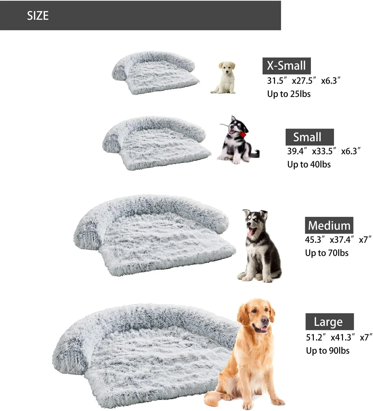 Yapudoo Plush Dog Bed Sofa Cover, Deluxe Plush Soft Pet Couch Protector Pet Beds, Couch Cover for Large Dogs, Removable Washable Anti-Slip Pet Bed with Memory Foam Neck Bolster Silver Gray Large