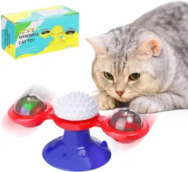 YASUOA Interactive Windmill Cat Toy - Multi-Colored LED Light Catnip Toy with Suction Cup - Funny Kitten Toys for Indoor Cats - Cat Chew Exercise Toy (White)