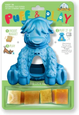 Yeti Puff and Play Dog Toy, Dog Chew Holder, Fun Stimulating Chew Toy for Teething, Behavior Training for Light to Moderate Chewers, Orange, Yeti (Blue - Yak)