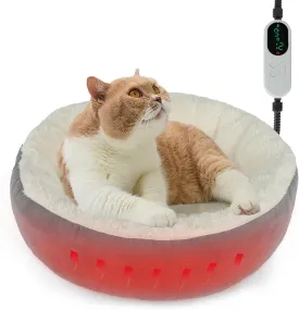 YUEPET 19" Heated Cat Bed Indoor, Donut Heated Pet Beds with Temp Adjustable & Timer, Calming Kitty Heating Bed Heating Pet Bed for Kittens Elderly Cats Non-Slip Grey Cats Nest