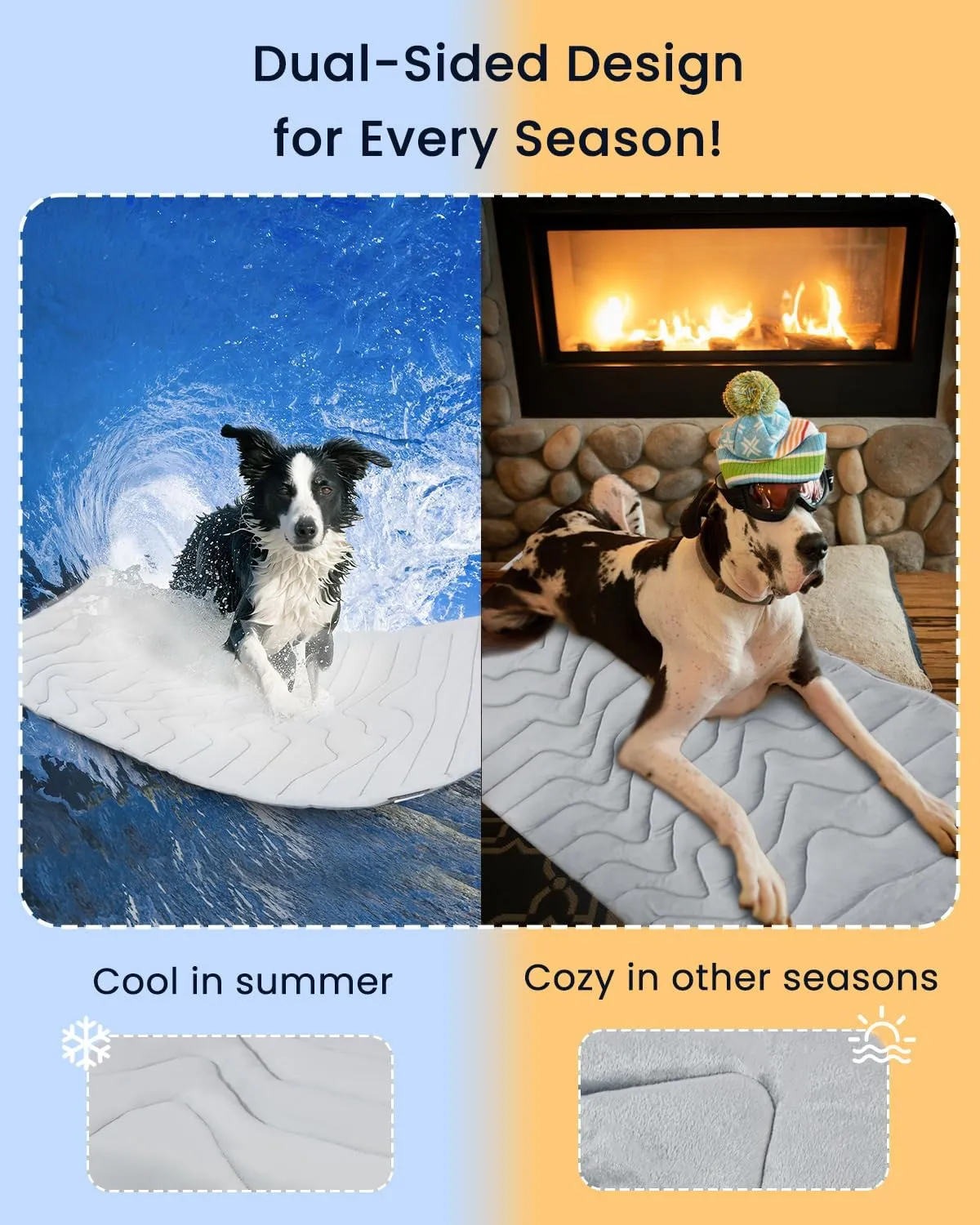 ZonLi Dog Cooling Mat, 48" x 28"Large, Cooling Pad Reversible (Cool & Warm), Pet Cool Mats for Dog and Cat use in Crate, Kennel, Bed, Sofa, Machine Washable, Durable, Non-Gel, Glacial Grey
