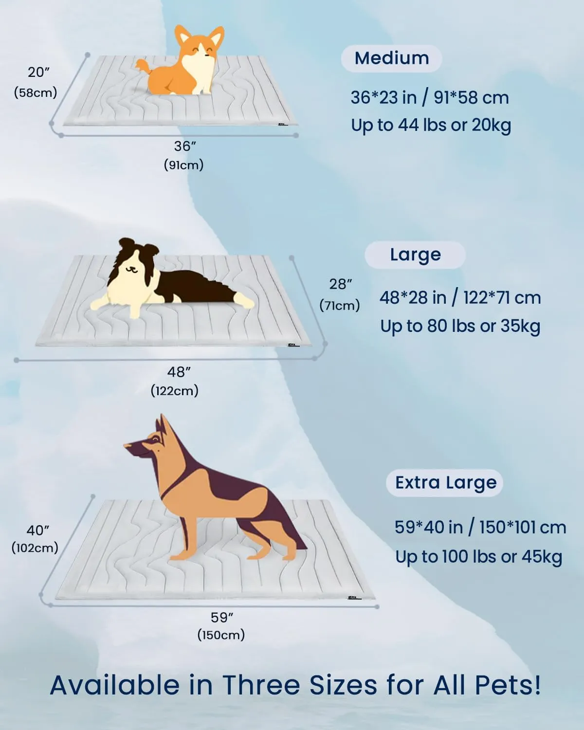 ZonLi Dog Cooling Mat, 48" x 28"Large, Cooling Pad Reversible (Cool & Warm), Pet Cool Mats for Dog and Cat use in Crate, Kennel, Bed, Sofa, Machine Washable, Durable, Non-Gel, Glacial Grey